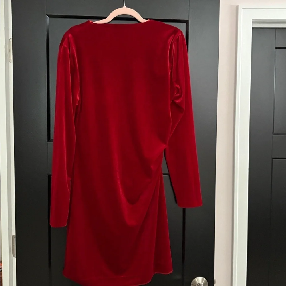Zara Red Long Sleeve Holiday Dress. Soft Velvet Asymmetrical Neckline. Size XXL